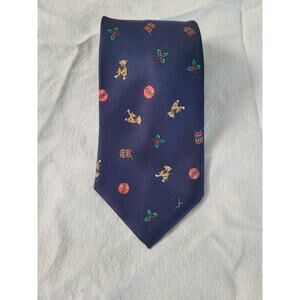 Smithsonian Institute Men's Tie Teddy Bear theme Blue 100% Silk Made in Italy